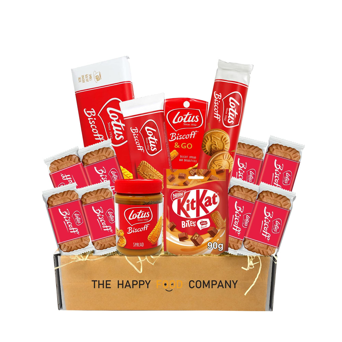 The Happy Food Company Lotus Biscoff Hamper Gift Box Lotus Biscoff Kitkat - Biscoff Gift - Smooth - For Him or Her