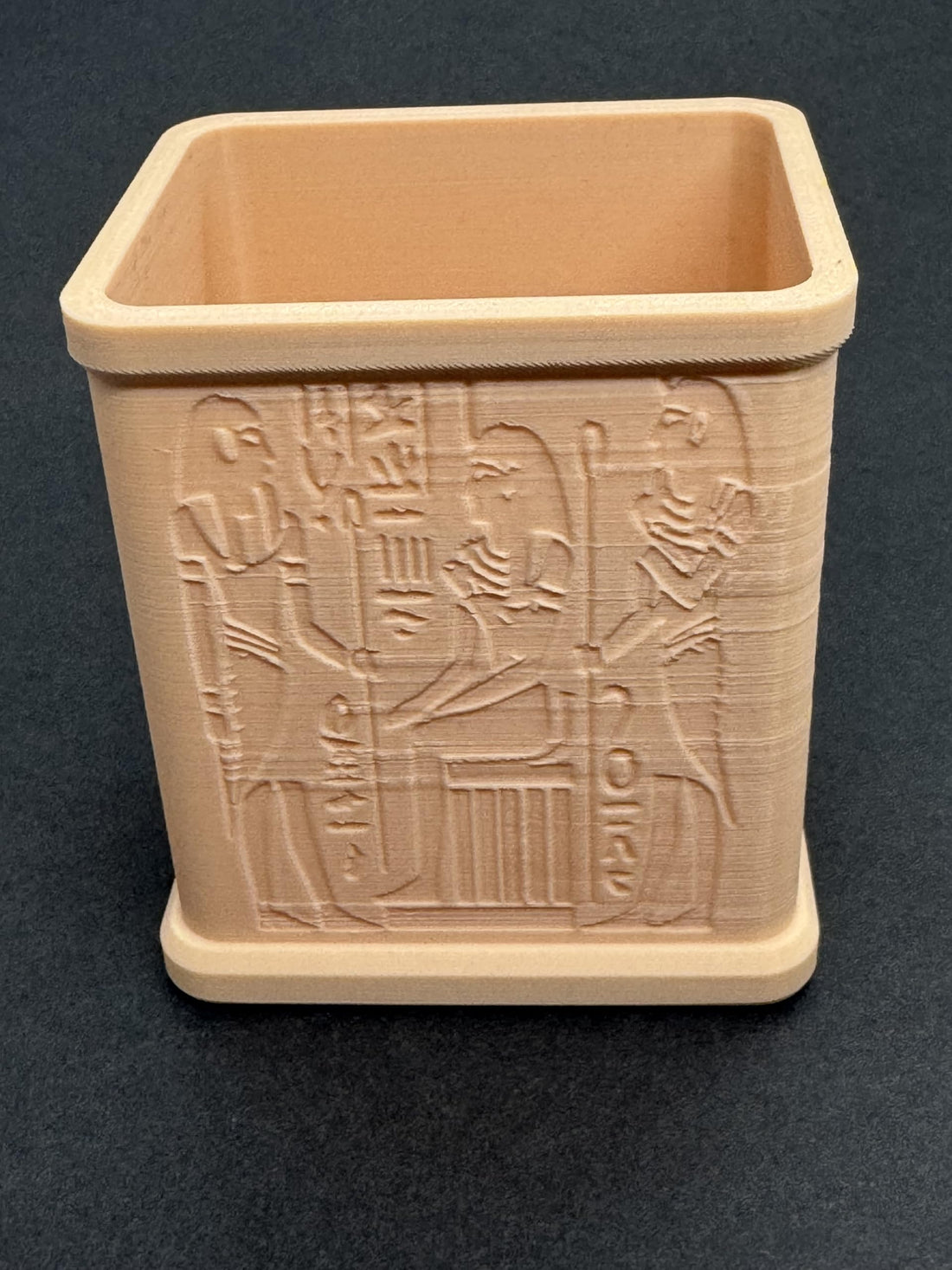 Downtown 3D Printed Desktop Pencil Holder with Egyptian Hieroglyphics, Modern Office Stationery Decor, Thematic Cultural Pen Container for Desk Organization and Aesthetic Gift Item