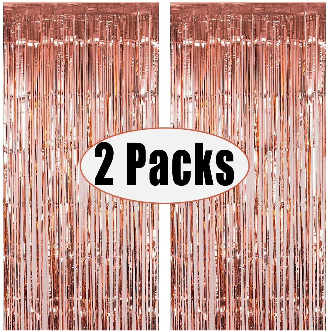 Metallic Tinsel Foil Fringe Curtains for Party, Photo Backdrop, Wedding Decor (Rose Gold, Pack of 2,3.2 x 9.8ft)