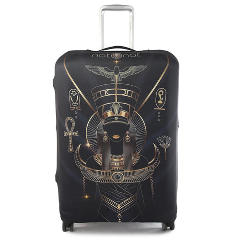 natOnat Travel Luggage Cover Protector - Suitcase Cover - Stretchy, Washable Spandex & Polyester - Protects Against Dirt & Scratches - Egyptian Queen Design - Fits 48-53 CM Height (Small)