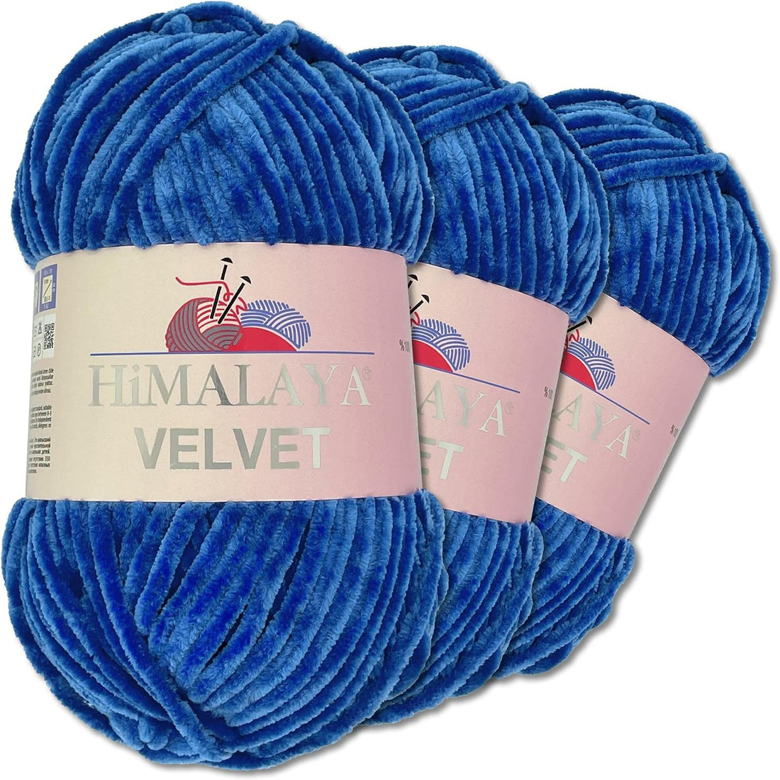 3 x 100 g Velvet Dolphin Wool, 40 Colours to Choose From, Chenille Knitting Yarn, Fluffy Wool, Shiny Accessory, Clothing, Blankets (90029 Blue)