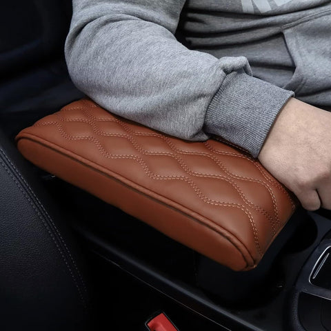 Makeover Car Center Console Cover-Armrest Box Mat,Memory Foam Leather Arm Rest Covering Car, Arm Rest Cushion for SUV/Truck/Vehicle (Brown)