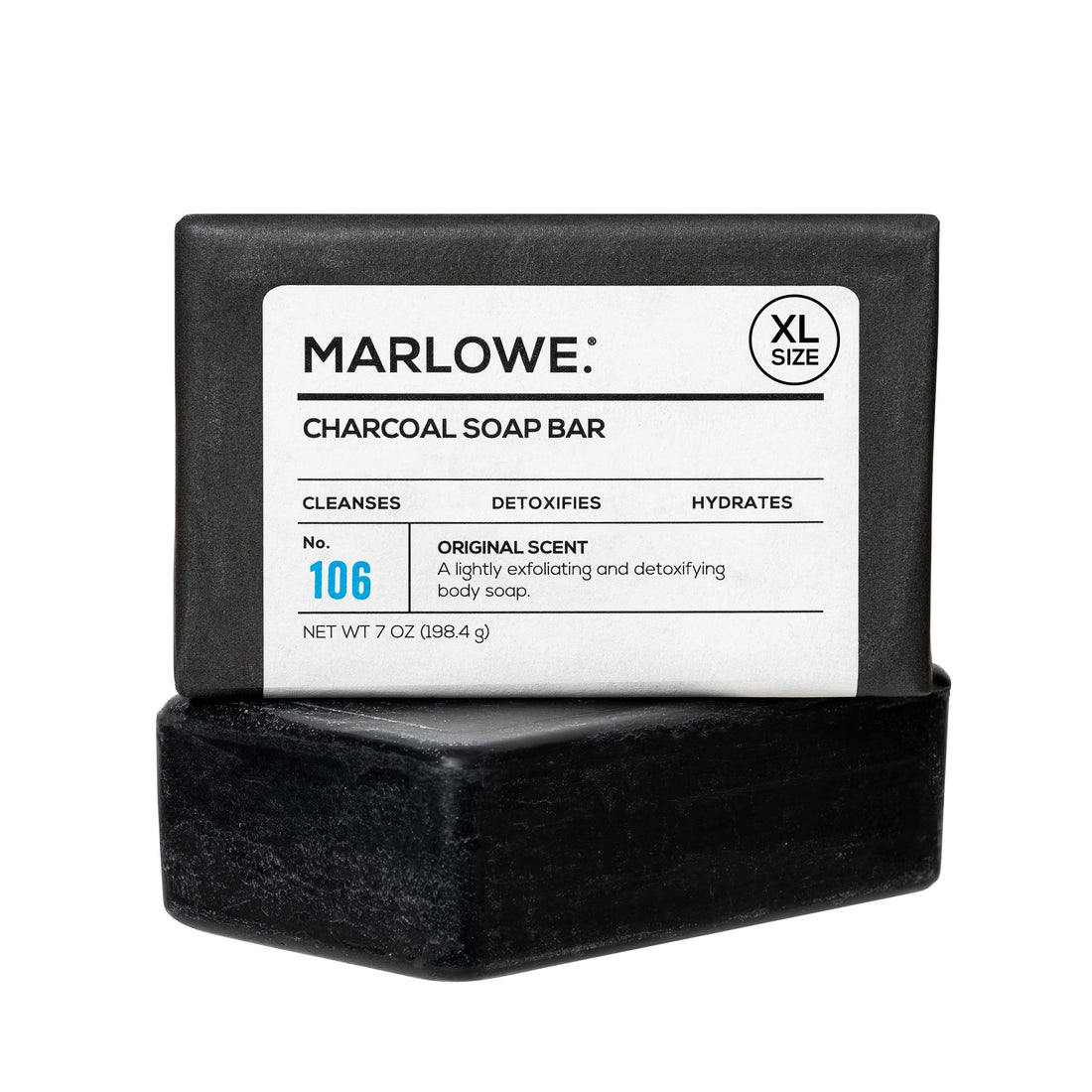 MARLOWE. Charcoal Face & Body Soap Bar No. 106 (210ml) Best Cleansing & Detoxifying Bar for Men Made with Natural Ingredients Shea Butter & Willow Bark Extract Amazing Scent