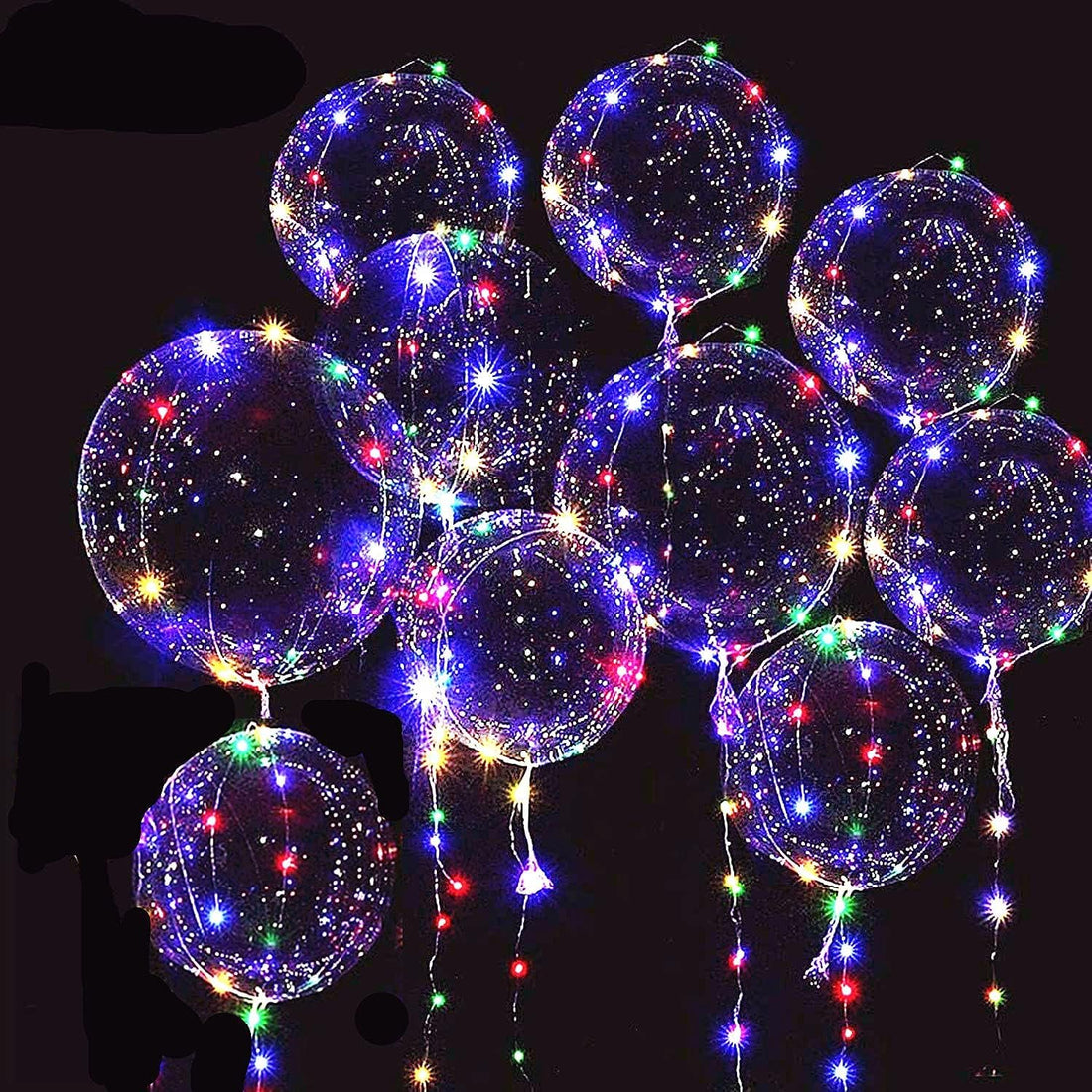 10 Packs LED Light Up Balloons,Transparent Luminous Balloons LED Fairy Lights Bobo Balloons with 3 Meters Lights,Helium Glow Balloons for Birthday,Wedding,Christmas,Party Decor-Multicoloured