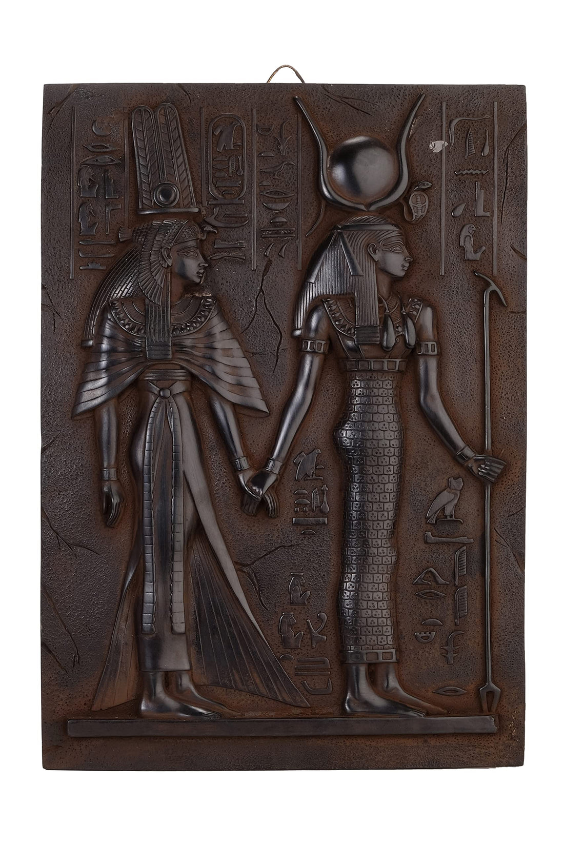 Ancient Egyptian Art Wall Relief Queen Nefertari being Led by Isis black heavy stone made in Egypt.