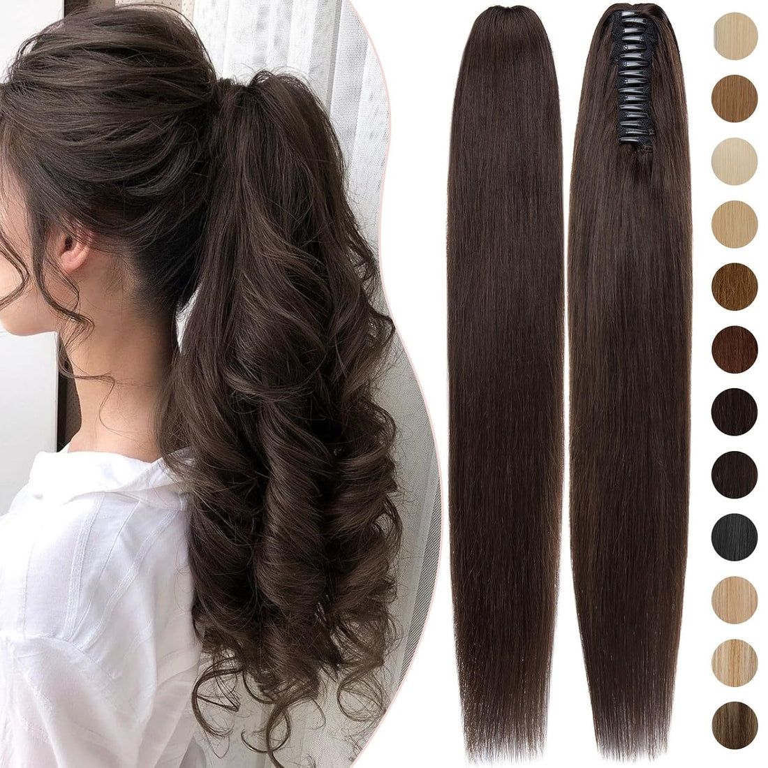 Ponytail Extension Claw 55 TO 60 CM" Long Straight Clip in-21INCH - Natural Looking Synthetic Hair Extension Ponytail Hairpiece for Women-150 GM -JW-251- NO 06A- BROWN DARK RED