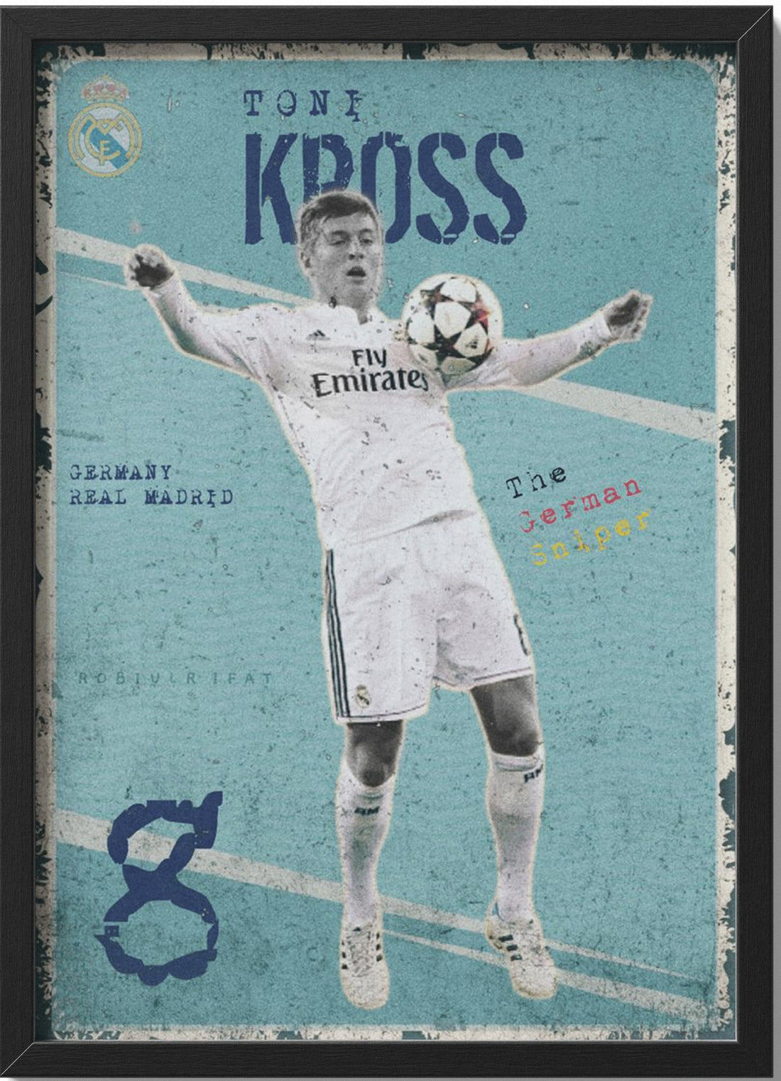 Tonii Kroos Real Madridd Wall Art Framed Poster The German Sniper Football Legend Vintage Sports Print Black Frame 40x30 cm