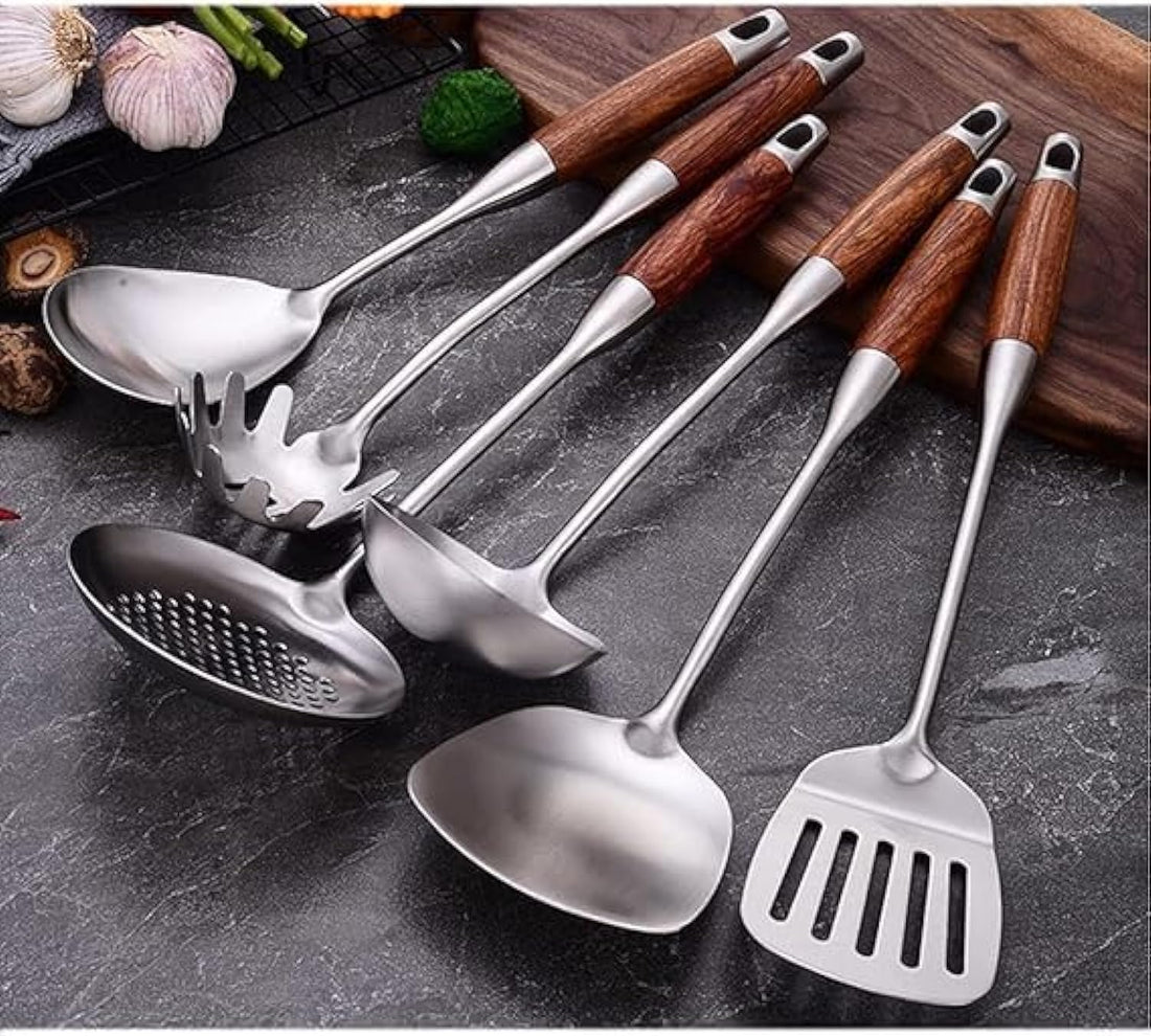 Dollar for Improt Cooking Tools Stainless Steel with Wood Handle 7 Pieces