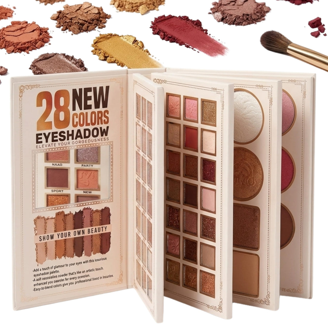 Makeup Palette,Eyeshadow & Highlighter & Blush & Contouring,4-Layer Book-Style Foldable Makeup Palette Set,Matte Glitter Metallic Shimmer, Highly Pigmented Long Lasting Make Up Pallet