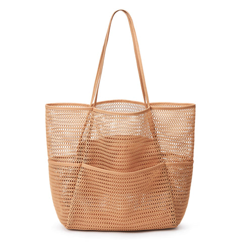 KALIDI BeachNylon Mesh Tote Bag, Casual Tote Bag Hobo Women Foldable MAX 23L Shoulder Bag For Beach Picnic Vacation