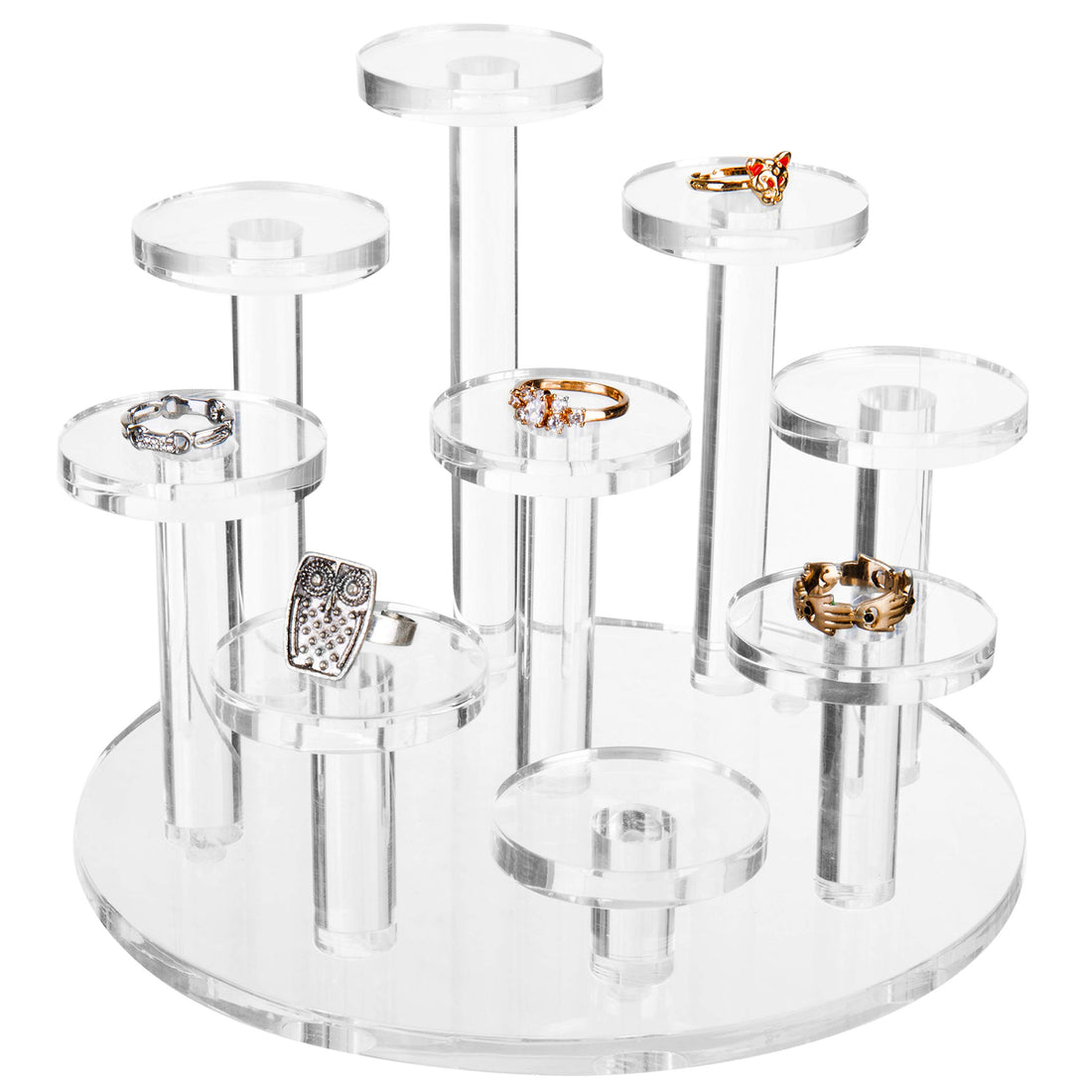 BEST MEDIA 9-Tier Acrylic Ring Organizer, Clear Jewelry Display Riser Stand, Multi-Level Dresser Top Holder for Rings, Earrings and Small Accessories, Perfect for Home, Retail and Boutique Use, Clear