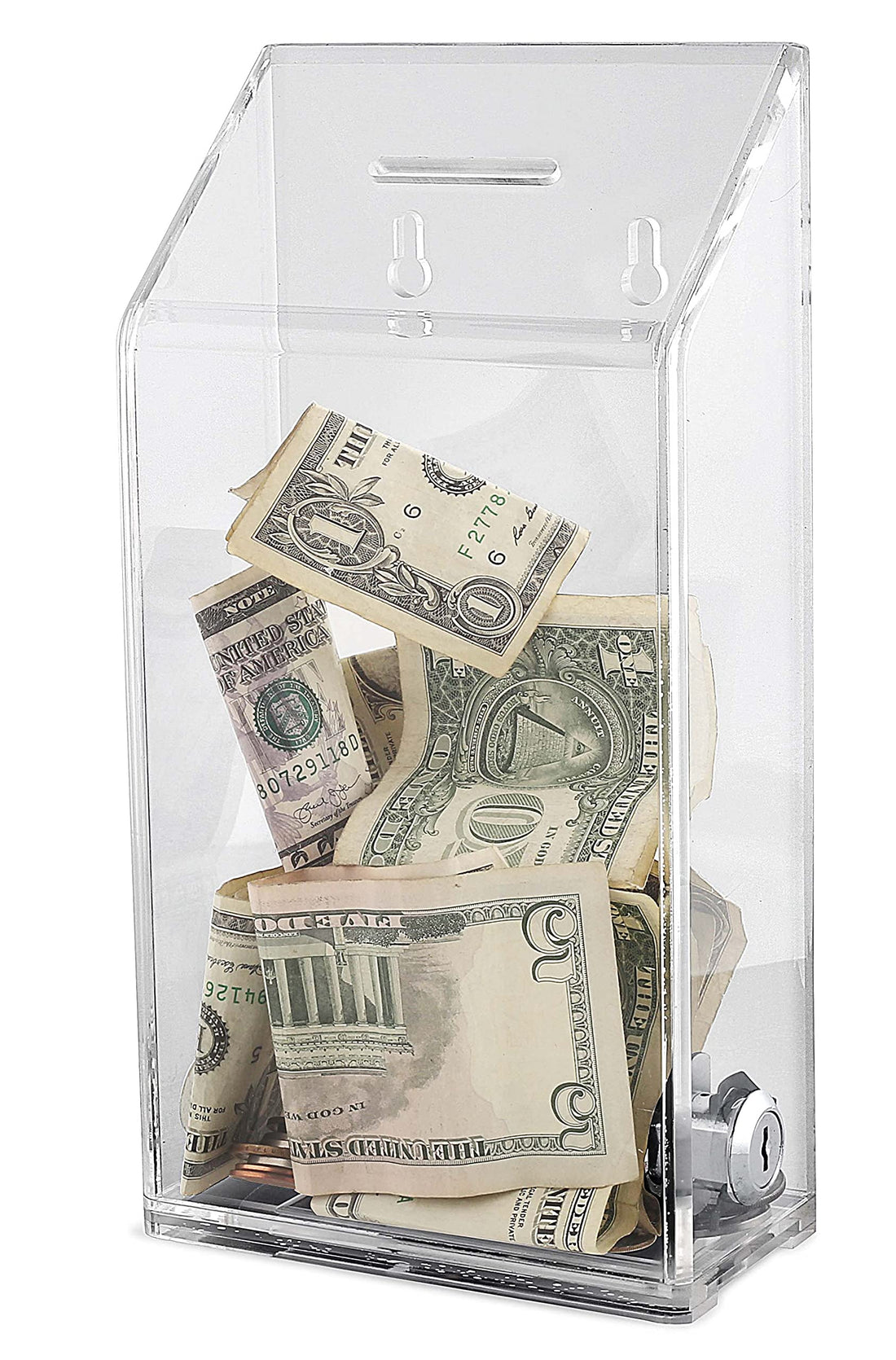 BEST MEDIA Rectangular Acrylic Donation & Suggestion Box, a Wall Mounted or Countertop Tip Box that comes with a secure Lock and Keys- 24-8x12-7 cm - Secure - 1 Piece - Transparent