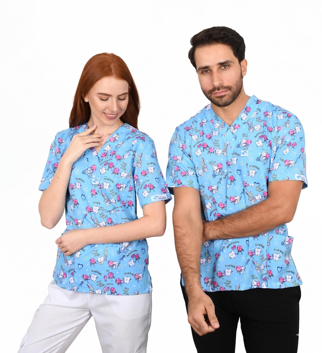 Sweet tooth Medical Scrub printed Hospital unisex-dental - Surgical scrubTop only -half Sleevs - Doctor Scrub -Medical Uniform توب نص كم فقط