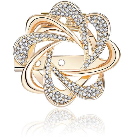 Yumikoo Scarf Ring Clip Rhinestones Golden Clothes Corner Knotted Button Brooch for Women