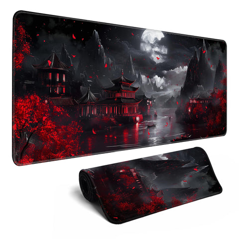 Japanese Riverside Full Moon Desk Mat Large Mouse Pad Gaming Mousepad Extended XL Keyboard Mat Computer Laptop Mouse Desktop Mat 31.5 X 11.8 Desk Decor