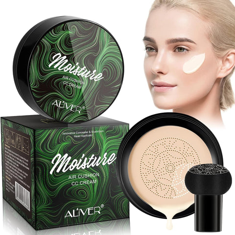 fashion mania Mushroom Head Air Cushion CC Cream Foundation, BB Cream Concealer Makeup Lasting Moisturizing Pigment, Even Skin Tone for All Skin Types (Ivory white)