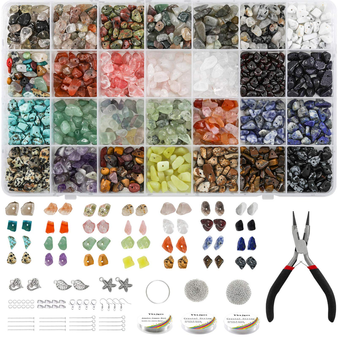 Ybxjges 1330Pcs Crystal Chips Stone Beads for Jewelry Making 28 Colors Crystal Ring Making Kit Natural Gemstone Beads Kit for DIY Art Craft