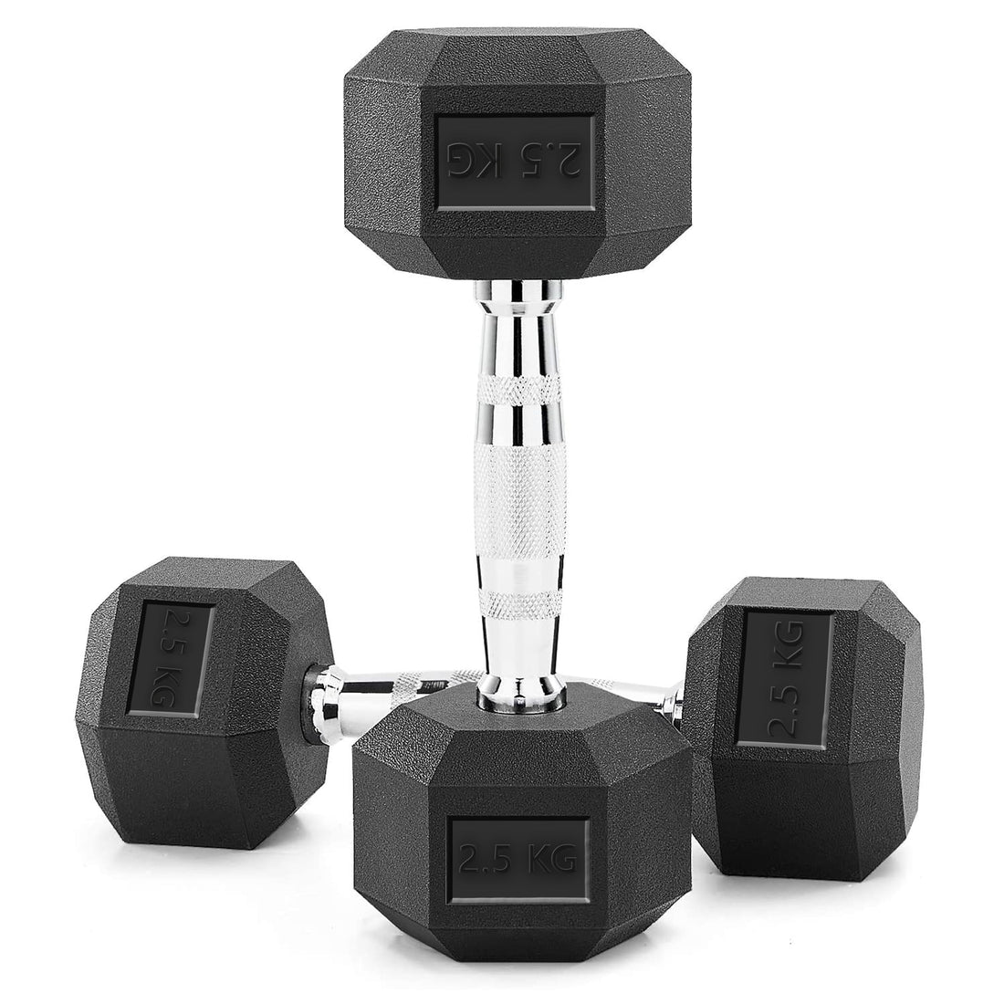 SKY LAND HEX Dumbbell Rubber Coated Cast Iron Hexagonal Dumbbells 2.5kg*2 for Professional Exercise | Premium Hand Weight Dumbbell | Strength Training Equipment | Full Body Workout -Em-9260-2.5, Black