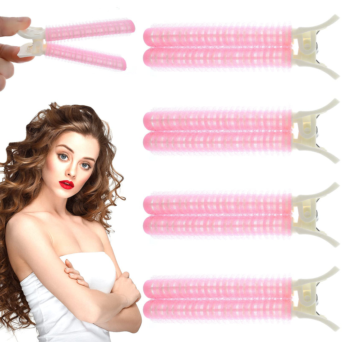 Abeillo 4PCS Volumizing Hair Clips, Volumizing Root Clip for Women, Hair Root Clips for Volume, Curly Hair Root Lift Clips, Fluffy Hair Clip, Heatless Hair Curler Tool (Pink)