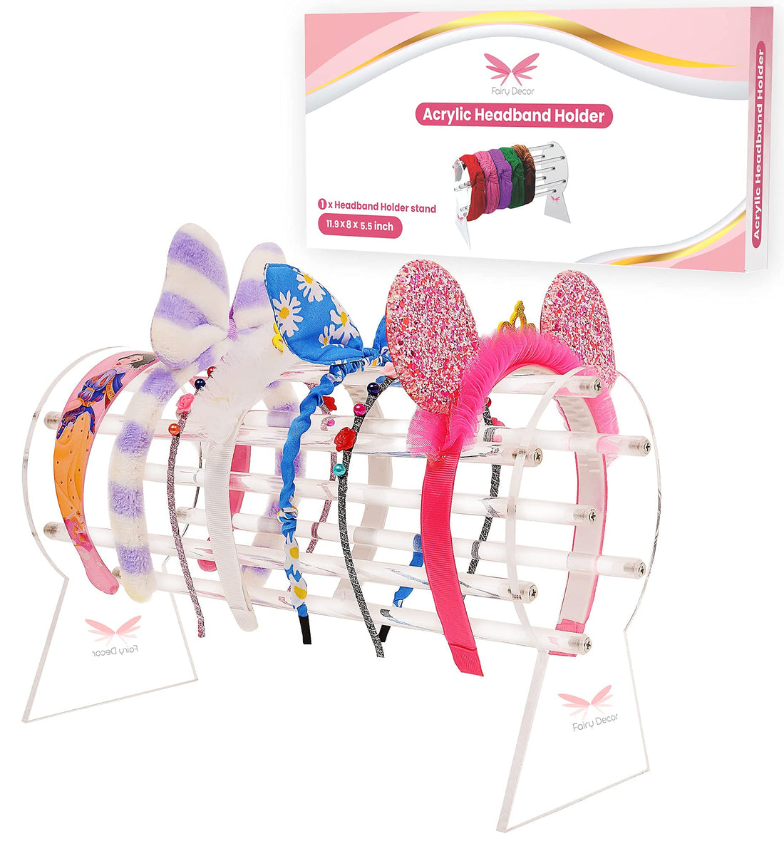 Fairy Decor Headband Holder Organizer – Acrylic Headband Stand Display Rack for Hairbands & Watches – for Teens, Girls & Women – Clear