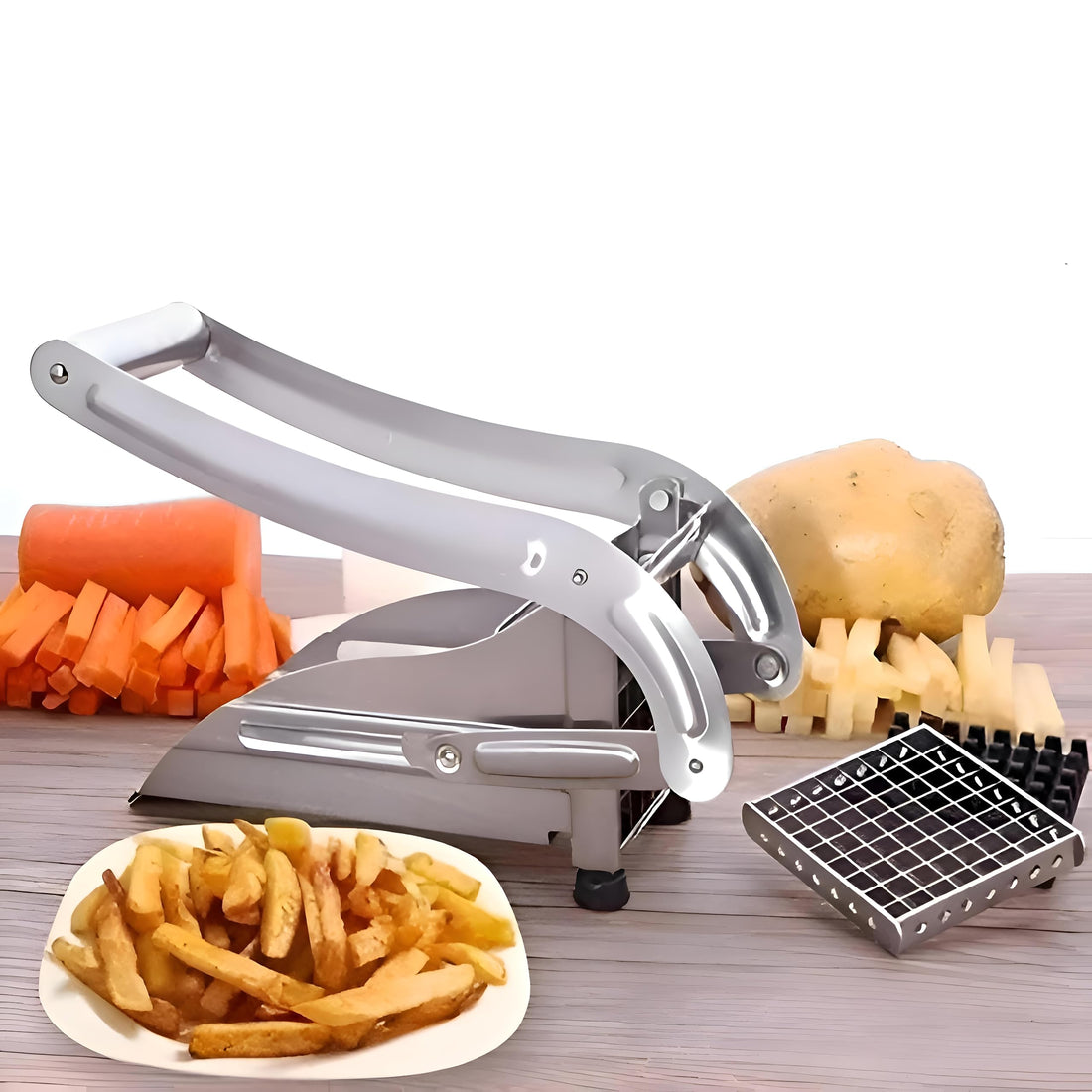 Fry Maker - Durable Stainless Steel Handheld Device for Cutting Potatoes into Uniform Strips and Slices, Also Functions as a Powerful Meat Grinder for Versatile Cooking Needs in Modern Home Kitchens