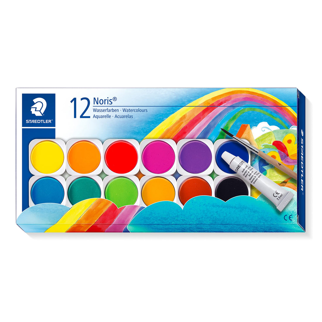 Staedtler Noris 888 Watercolors Set With Opaque White Tube And Brush - Set Of 12 Colors