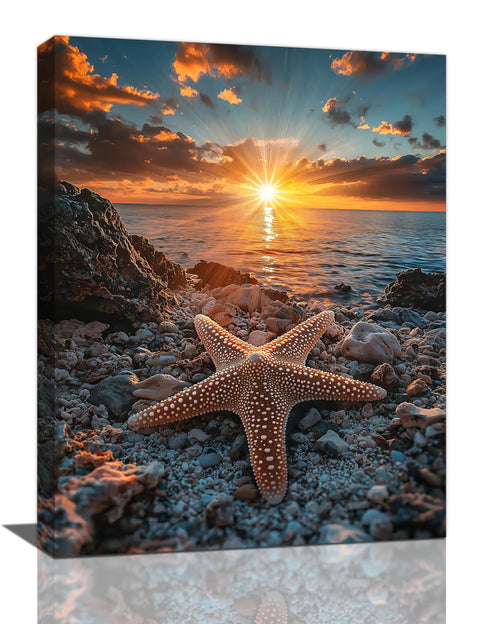 Beach Starfish Wall Decor Ocean Starfish Wall Art Sunset Scenery Coastal Theme Pictures Canvas Nature Seascape Painting Print Framed Artwork Decorations for Home Bathroom Living Room Bedroom Office 12