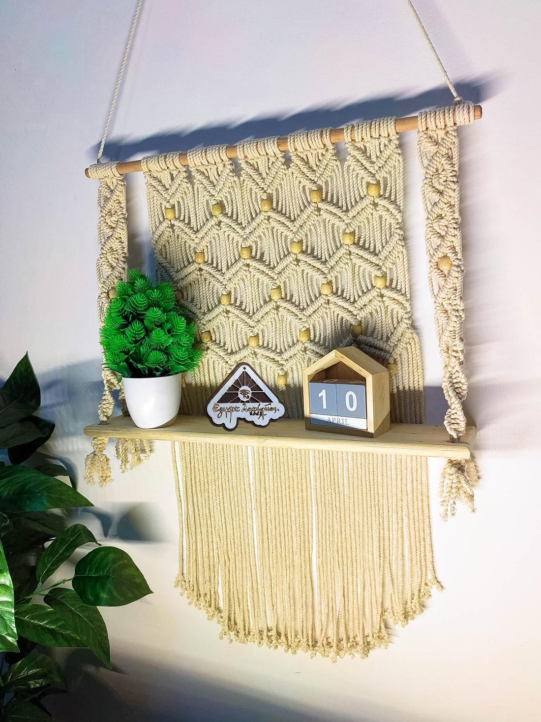Egypt Antiques Intex Macrame Wood Shelf Handmade
