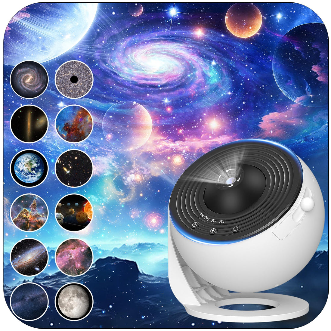 FlyEagle Galaxy Projector for Bedroom, 13 Film Discs Planetarium Projector, 360° Rotating LED Star Light, 1/2h Timer, Simple 3-Button Control