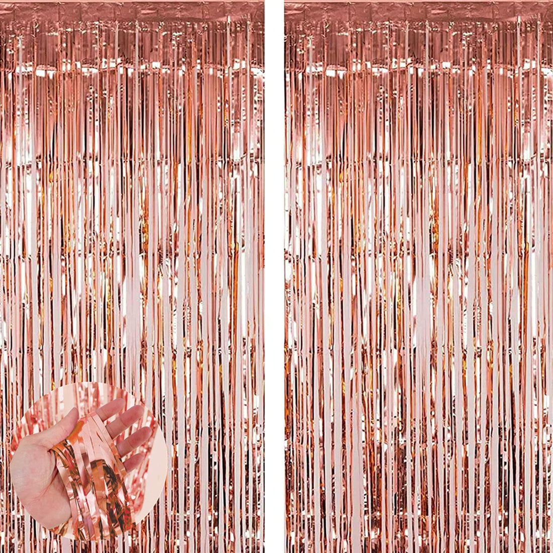 2pcs 3.2ft x 6.5ft Foil Curtain Decorations,Rose Gold Tinsel Foil Fringe Curtains Streamers Backdrop for Birthday Graduation Wedding Engagement Bridal Shower Bachelorette Holiday Gold Party Decoration