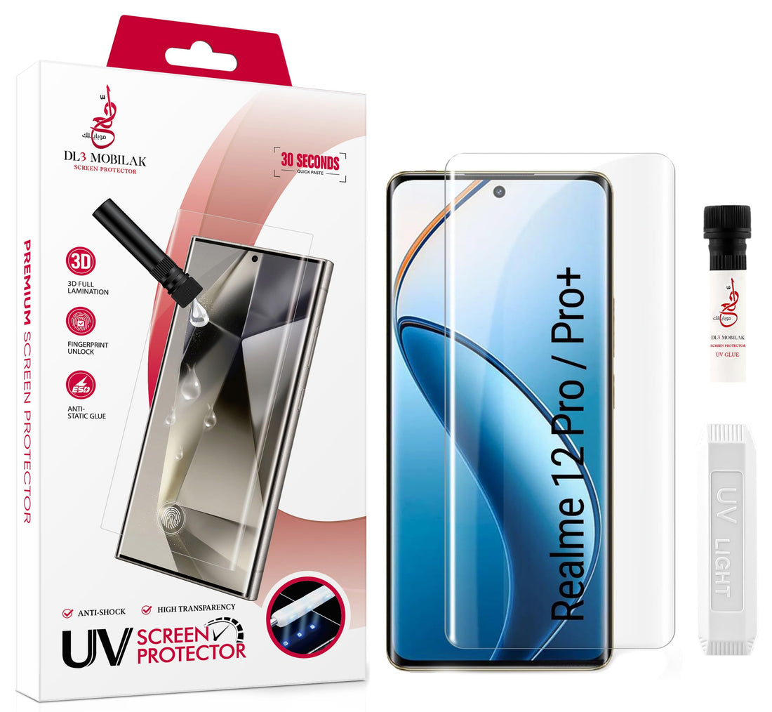 Dl3 Mobilak Screen Protector Realme 12 Pro 5G /Realme 12 Pro Plus 5G [Liquid UV Tempered Glass] Full Screen adhesive [Sensitive Touch][Fingerprint Sensor Compatible] HD Transparent
