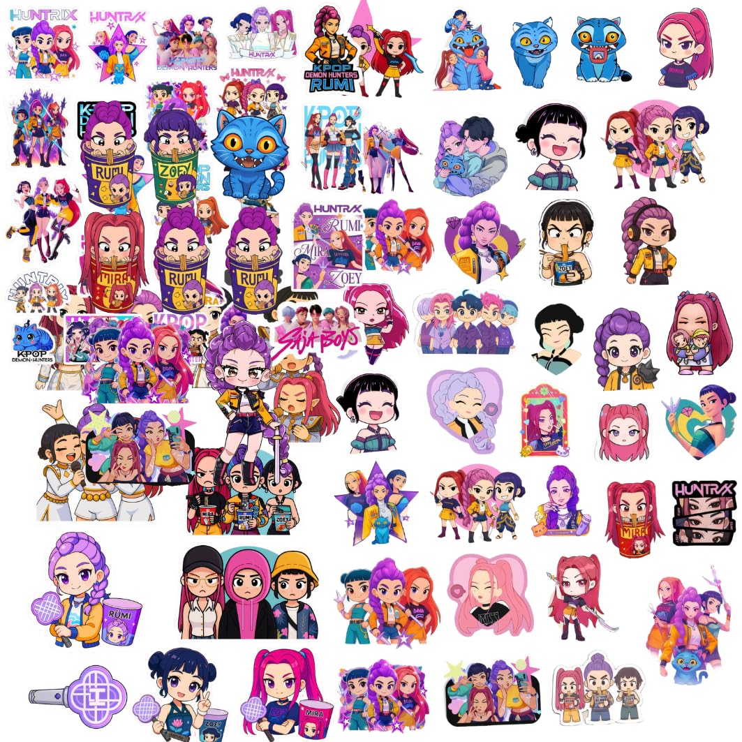 Scentiment 120 pcs Demon Hunters Movies Stickers Pack,Vinyl Waterproof Demon Hunters Decal for Water Bottle Laptop Toy Sticker for DIY Decorate Bumper Phone Hard Hat Kids Teens Gifts