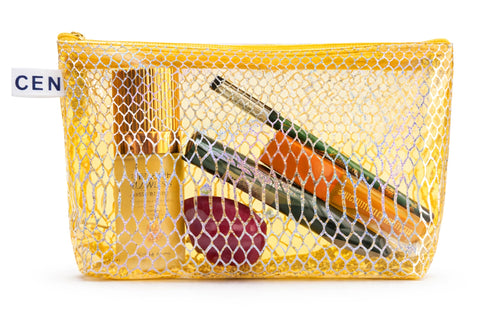 Transparent Glitter Wristletless Bag - Stylish Handbag For Makeup & Cosmetic & Accessories, Lightweight Travel Clutches For Women (Yellow)