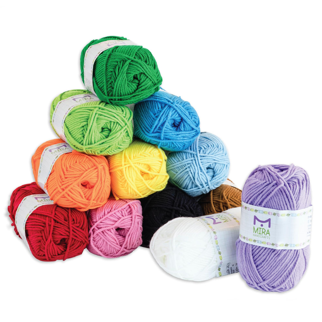 Mira Handcrafts 50g Large Yarn Bonbons – Total of 1200m Knitting and Crochet Yarn – Starter Kit Including 12 Multicolour Yarns and 7 Ebooks with Yarn Wool Patterns