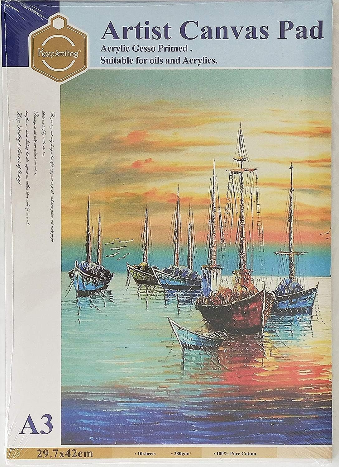 keep smiling Goldleaf 10 Sheets Cotton Canvas for Artists A3 Plain Painting Oil Acrylic Painting