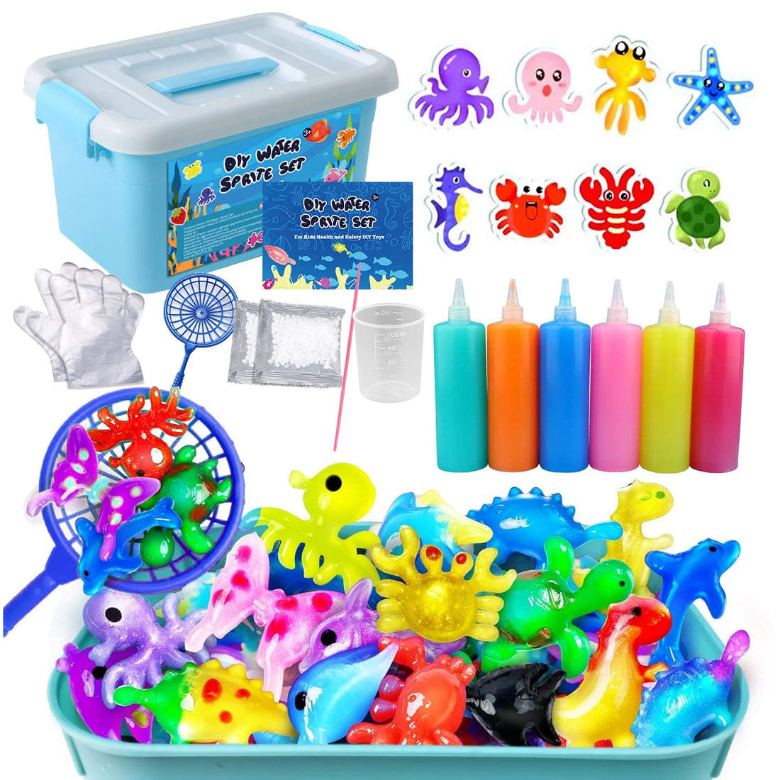 Magic Water Elf Toy Kit, Water Spirit Set Aqua Fairy Water Gel Kit 6 Magic Gels, 8 Shape Molds DIY Handmade Animal Creation Arts Crafts Birthday Christmas for Kids Boys Girls Toys Gifts Party Favors