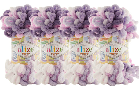 Alize Puffy Color Baby Blanket Yarn Lot of 4skn 400gr 39.3 yds 100% Micropolyester Soft Yarn Hand Knitting Yarn (6305)