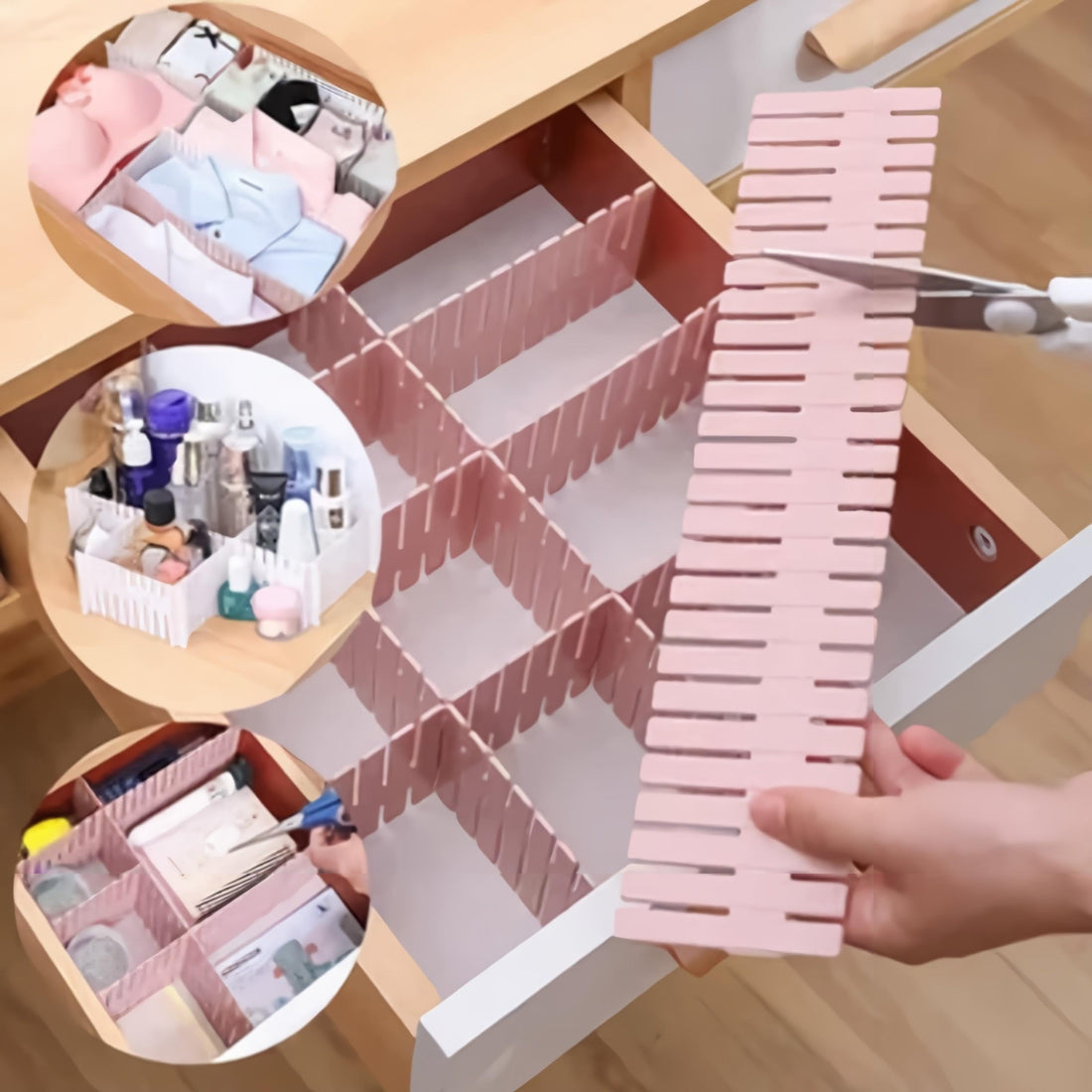 Drawer organizer to organize makeup, accessories, socks, and underwear (Pink, 6 pieces)