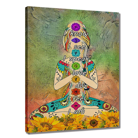 Hippie Girl Yoga Poster-spiritual Meditation Chakra Wall Decor-Space Sunflower Modern Home Bedroom Decoration Picture Canvas Print (12x16in?30x40cm?-Unframed)