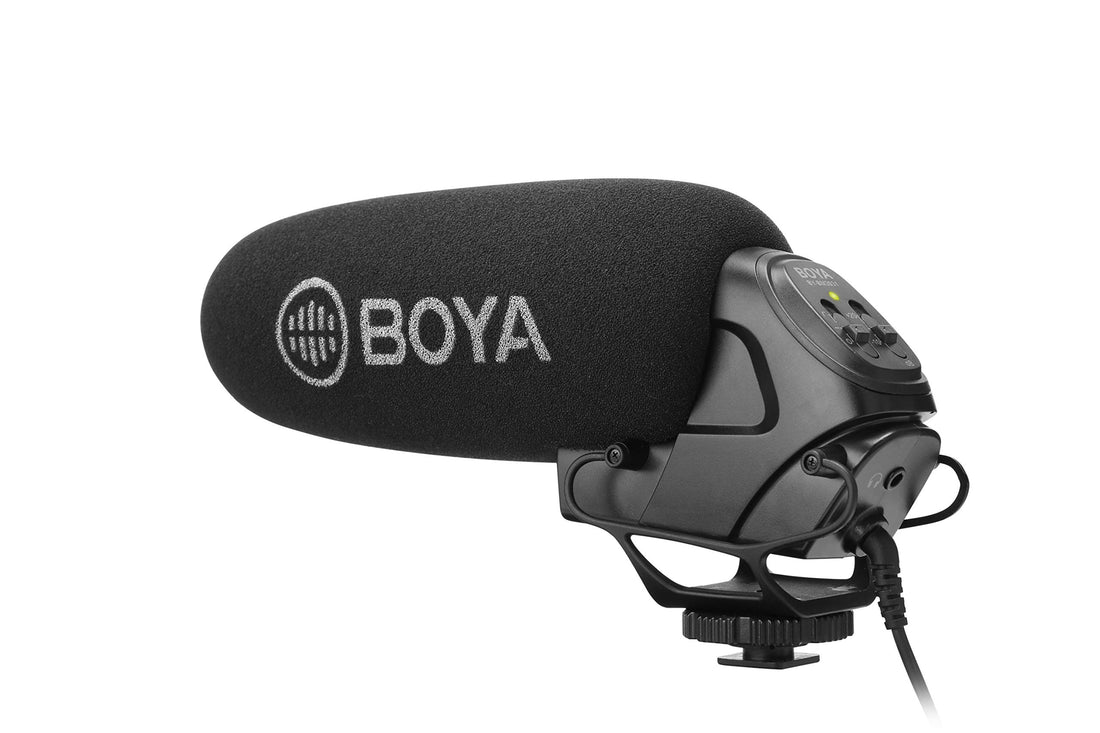 Boya BY-BM3031 Plastic Directional Microphone On Camera With Foam Mic Windscreen And Plastic Stand - Black