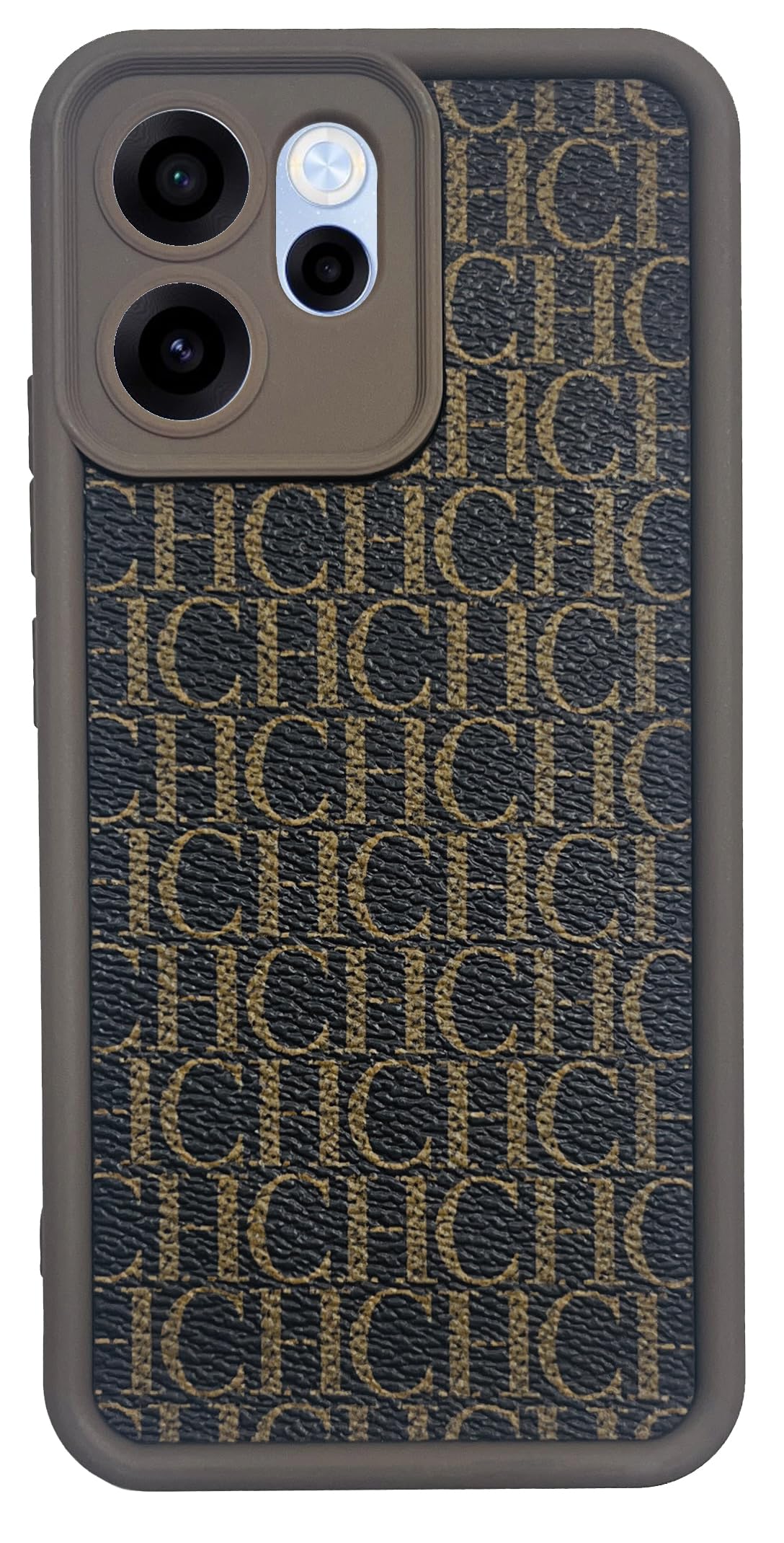 (For 15F) Xpress Back Cover For Oppo Reno 15F Soft Silicon With Leather sticker Design Bumper TPU, Camera Protection Case Anti-Shock (Brown.CH)
