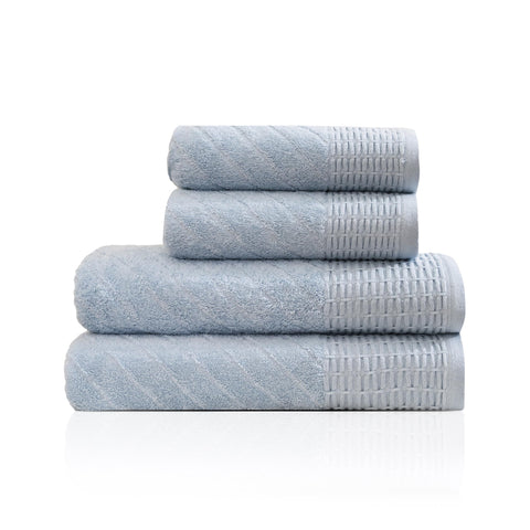 Premium Quality Cotton Bath Towel Set, Pack of 4 Pieces (Different Sizes), Ribbed Design Ultra Soft and Highly Absorbent Towels, Ideal for Hotel, Spa and Everyday Bathroom Use (Baby Blue)