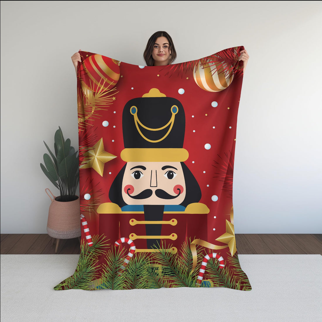 Christmas Nutcracker Themed Decorative Throw Blanket - 120x160 cm - Red theme - warm Soft Velvet Fabric - Perfect for Cold Winter Nights
