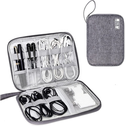 Cable Accessories Bag Electronics Cables Case Portable Organisers Gadgets Organiser Bags Wire Storage for Travel Accessory Charger, Power Bank, Camera, Earphone, USB (Grey)
