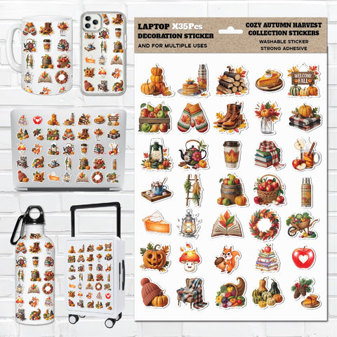 Autumn Fall Stickers Set – Cozy Seasonal Stickers with Pumpkins, Falling Leaves & Warm Fall Vibe for Journals, Cozy Autum Harvest, Laptops, Planners, Water Bottles, Crafts & Home Decor