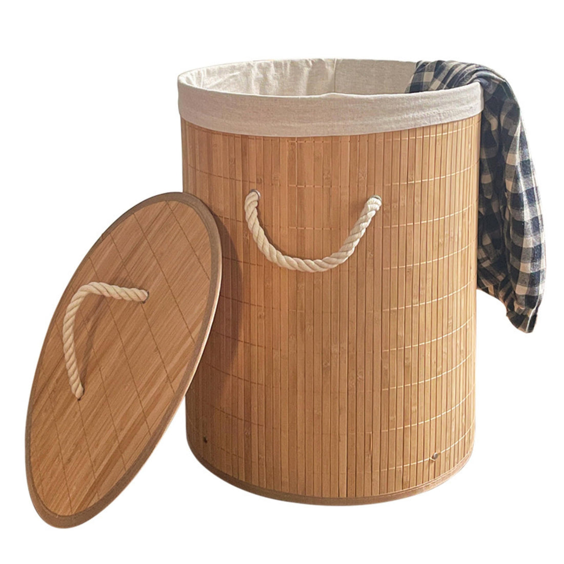 Bamboo Laundry Basket Laundry Hamper| Storage Bin Hamper | Removable Washable Lining | Durable, Spacious and Simple Design | Laundry Made Simple | Size (35cmx50 cm)