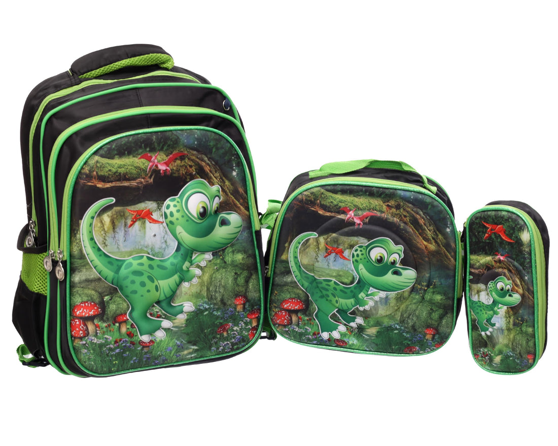 MG-1 3D Glow-in-the-Dark School Backpack Set, 3-Zipper School Bag, Insulated Lunch Bag & Pencil Case, Stylish & Durable for Kids & Students