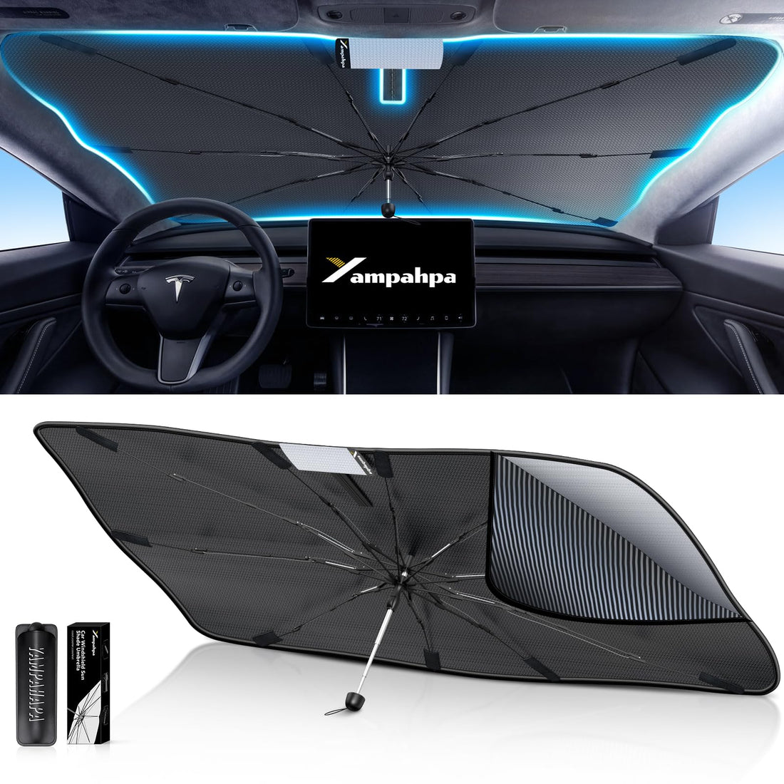 [2024 Newest] Car Windshield Sun Shade Umbrella, Sunshade for Car Windshield Nano-sized Condensation Foldable Cover UV Ray Reflector, Car Sun Shade Windshield for Auto Sedan Cool (Medium)