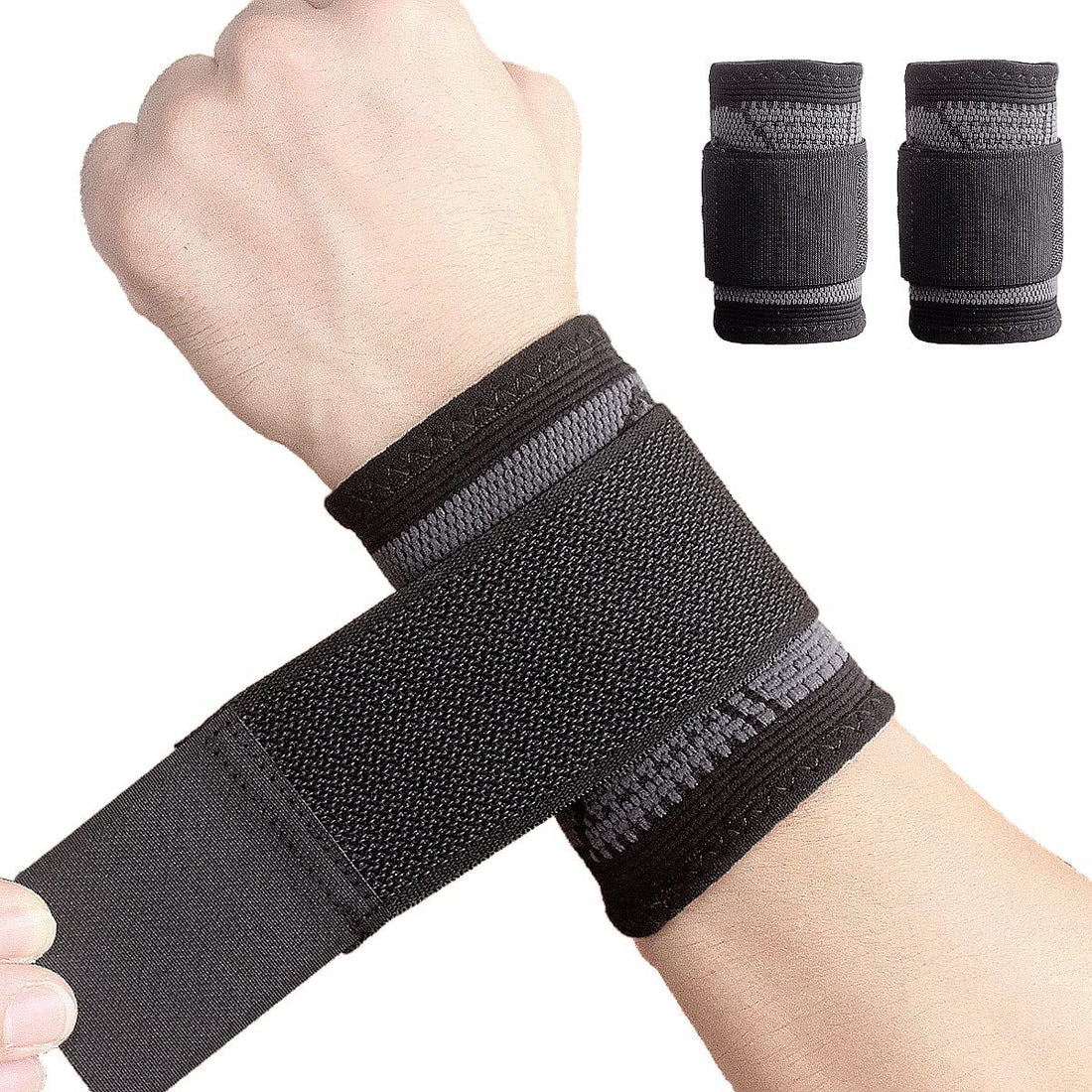 2 Pack Wrist Brace Carpal Tunnel, Wristbands Compression Wrist Strap, Wrist Wraps Support Sleeves for Work Fitness Weightlifting Sprains Tendonitis Pain Relief Breathable (Black, L)