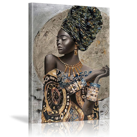 African American Wall Art- Elegant Black Woman Minimalist Wall Decor- Abstract Black Art Painting Canvas Prints for Living Room Bathroom Home Decoration Framed Artwork for Walls 12”x16”